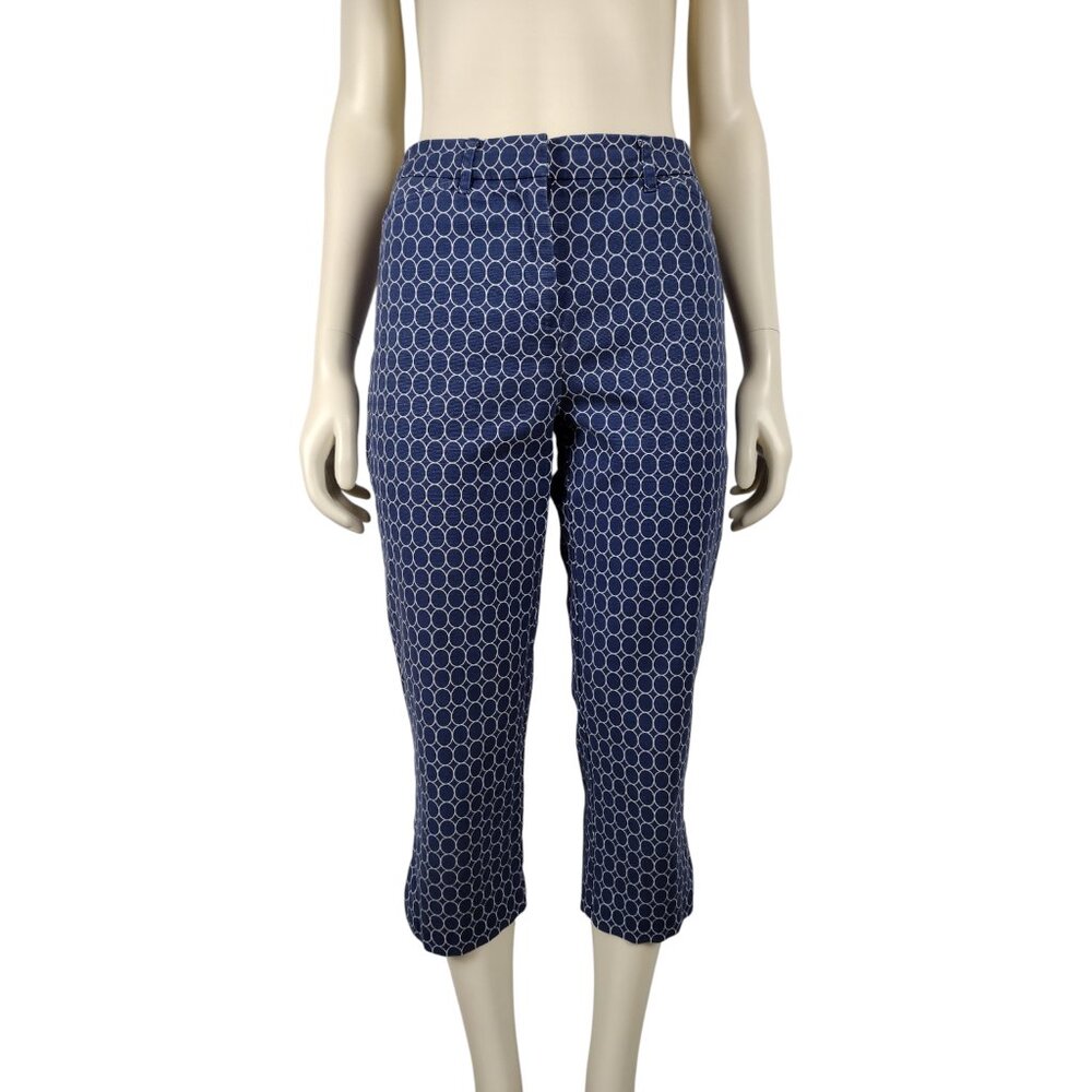 Vintage 1990s Talbots Blue Geometric Circle Print High Waist Capri Pants Size 4